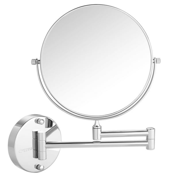 7.8 Inch Extendable Wall Mount Mirror, Cozzine Makeup Mirror with 7x Magnification, 12.6 Inch Extension, Chrome and White Finish, Two-Sided Swivel Face Mirror for Bathroom Bedroom