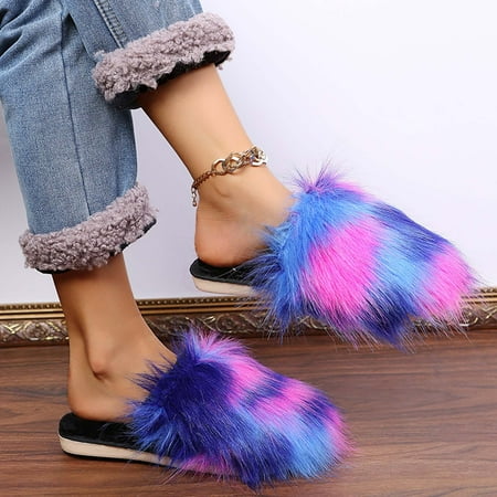 

Hvyesh Deals of The Day Women s Round Head Flat Bottom Slippers Women s Faux-Fur Slippers Mulit-Color Summer Beach Travel Slipper