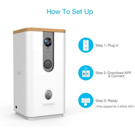 Dogness Smart Cam Dog, Cat, Pet Treater with Monitoring Camera, Microphone, Speaker, Record Videos, Snap Photos from Smartphone-White
