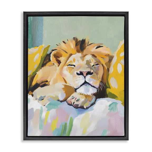 Stupell Industries Cottage Sleeping Lion on Pastel Pillows Black Floating Frame Canvas Art, 17 x 21, by The Prints Vibe