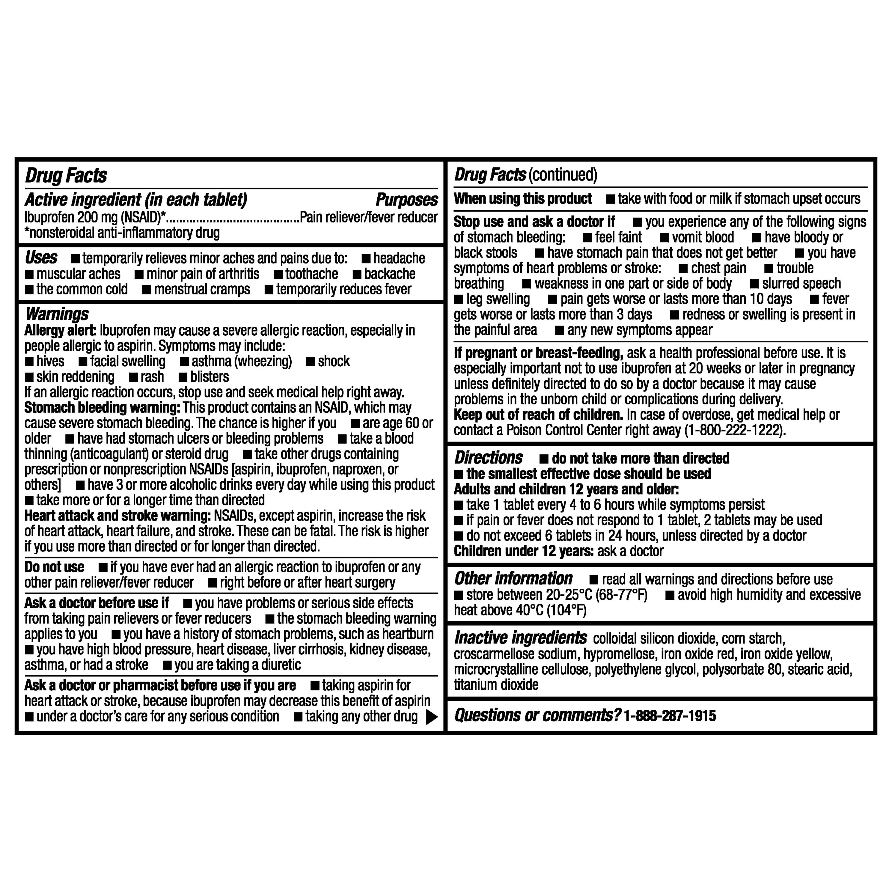 Equate Gluten-Free Ibuprofen, Fever Reducer Tablets for Arthritis, Cold, Body Aches & Pains Set, 200mg, 500 Count