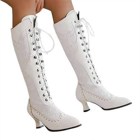 

HSMQHJWE Womens Mid Calf Socks With Ruffles Womens Extra Wide Calf Boots Size 10 Women‘S ’European And American Style Spliced Lace Lace Pointed Medium Heel High Boots Women Stretch Boots Wide Calf