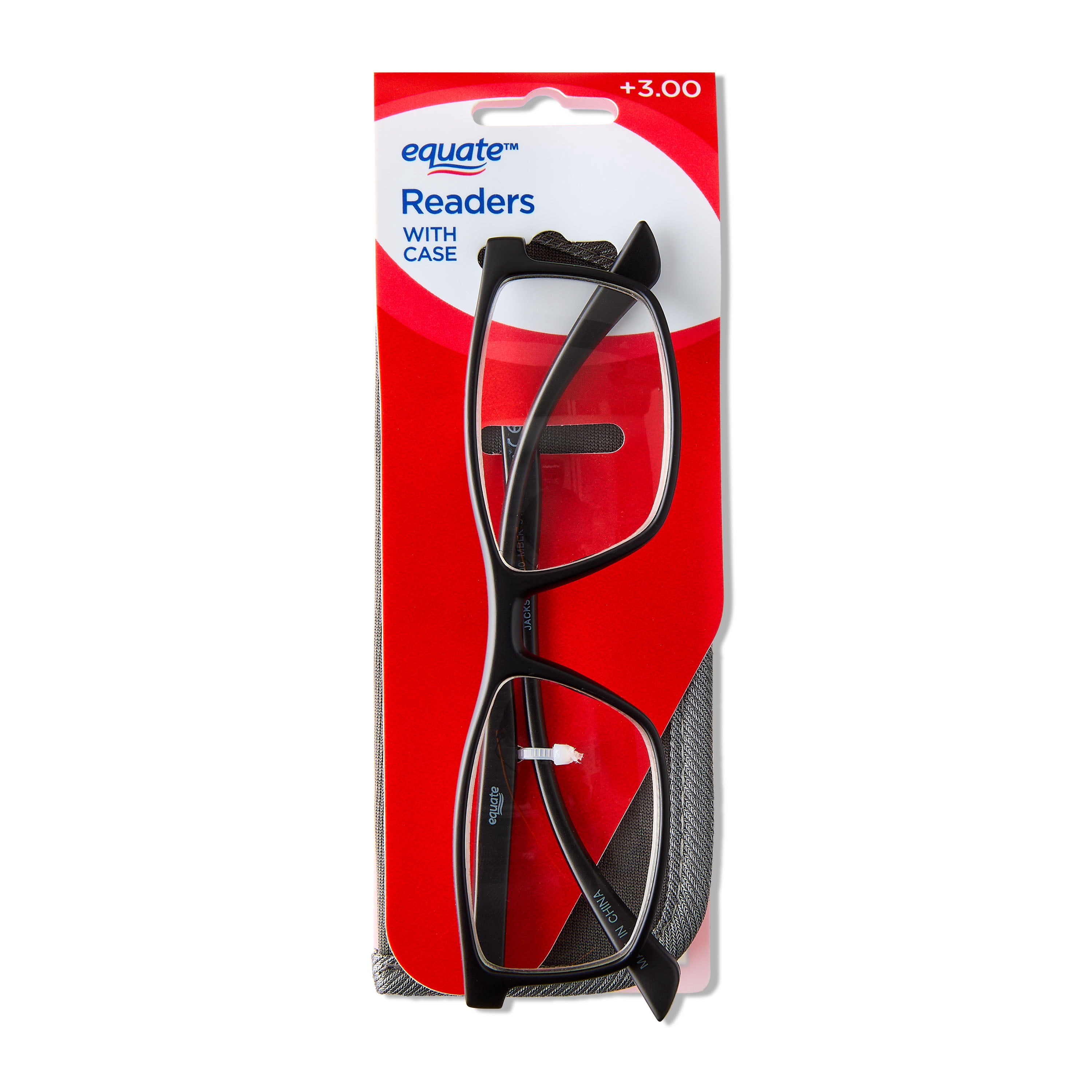 (2 pack) Equate Men's Jackson Rectangular Reading Glasses with Case, Matte Black, +3.00