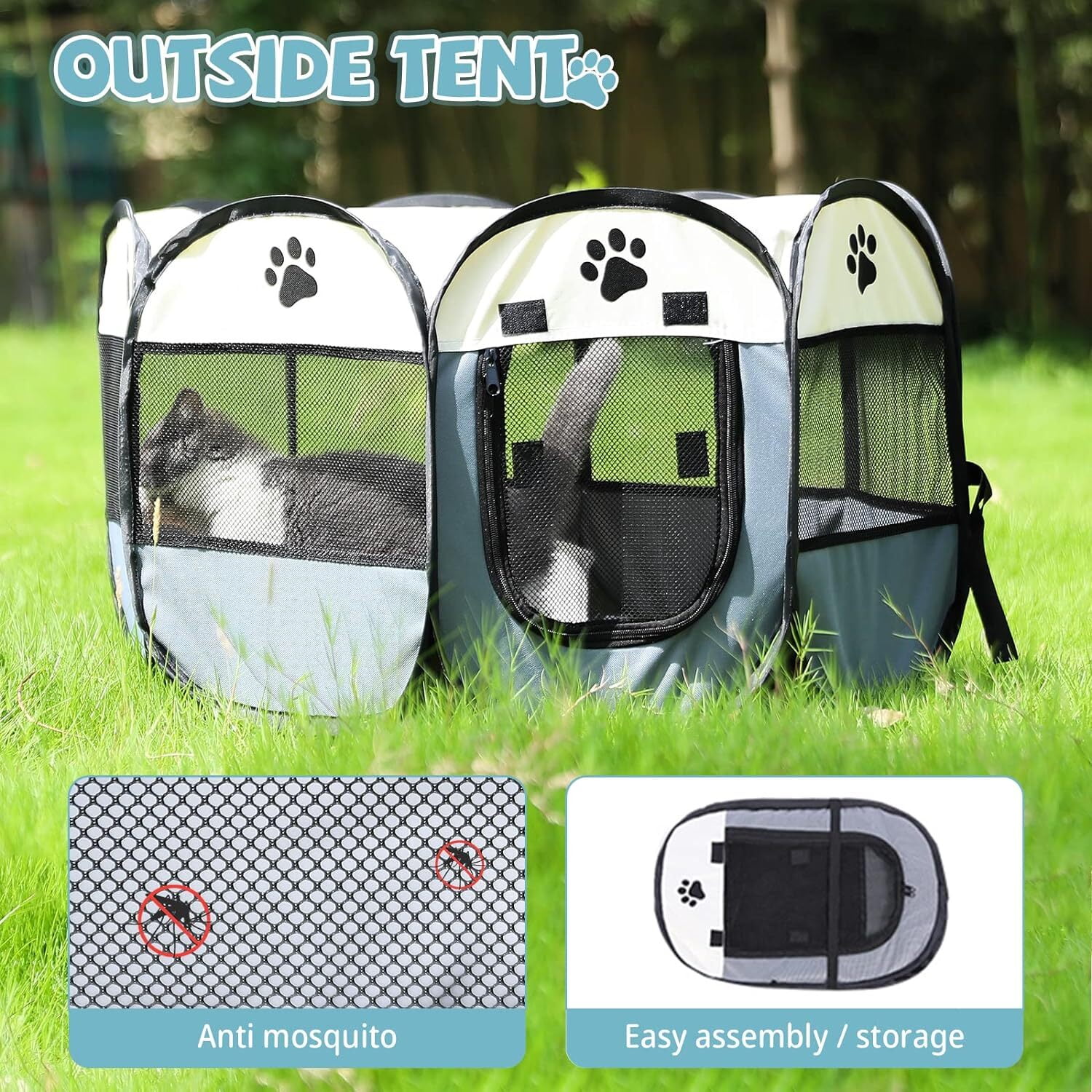Asunby Foldable Pop-Up Dog Playpen with Removable Zipper, Portable Pet Tent for Small Dogs and Cats, Travel Crate
