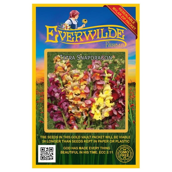 Everwilde Farms - 2000 Tetra Mix Snapdragon Wildflower Seeds - Gold Vault Seed Packet