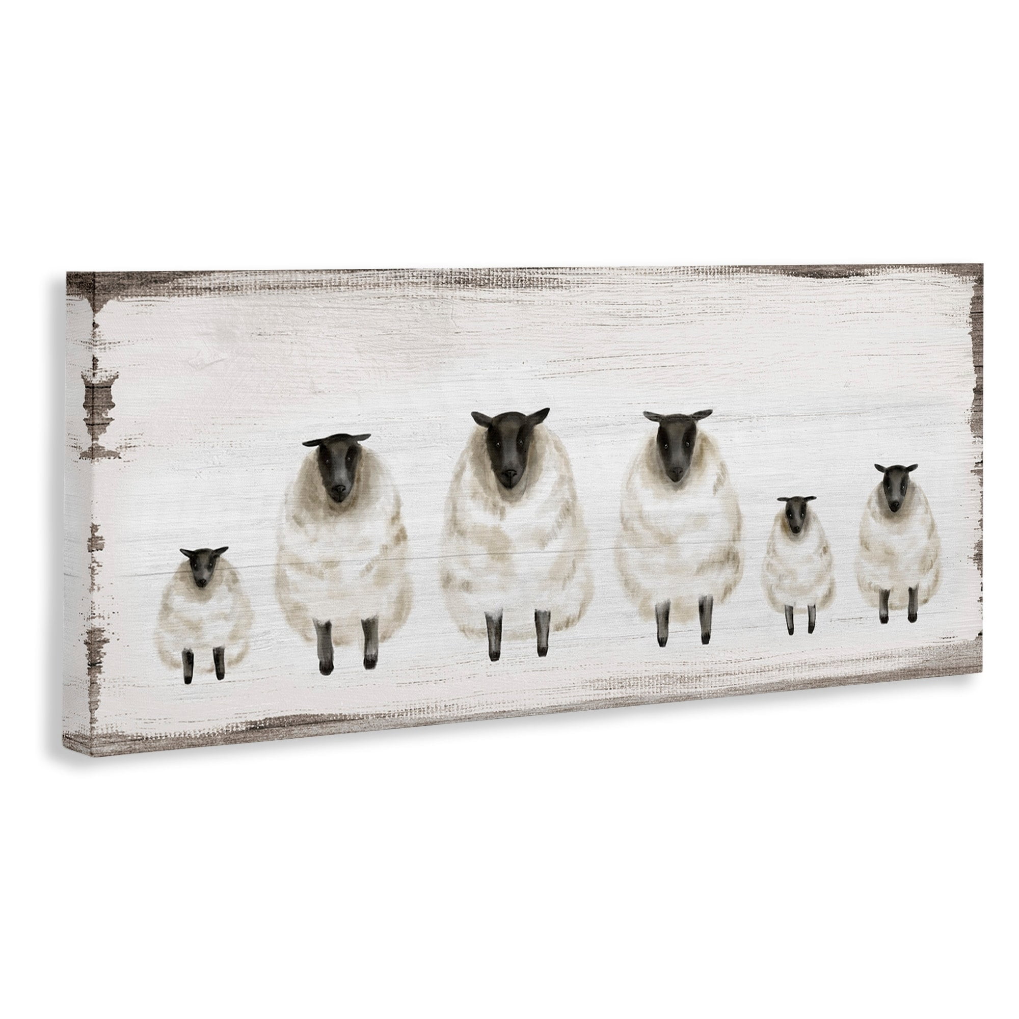 Stupell Industries Fluffy Farm Sheep Herd Rustic Country Animals Canvas Wall Art, 20 x 48, Design by Daphne Polselli