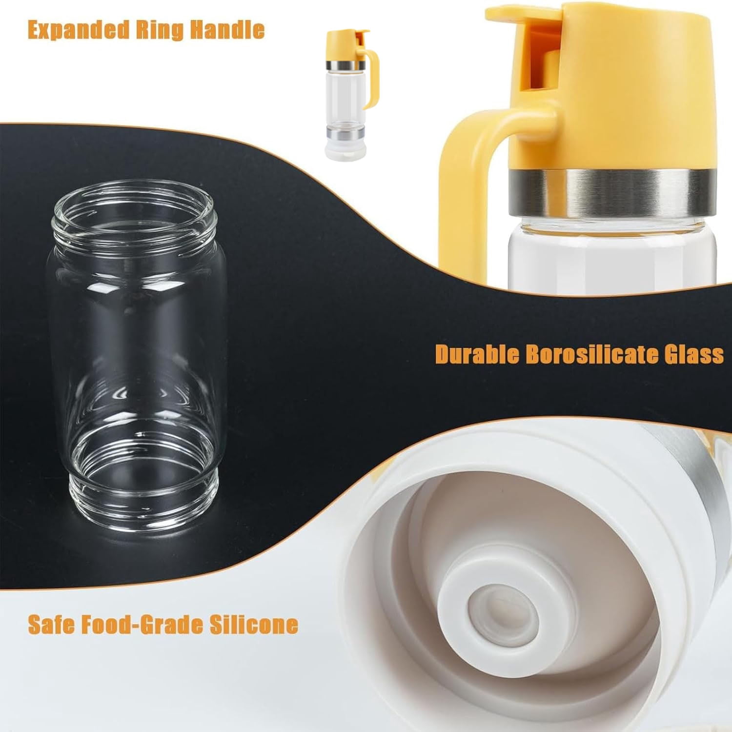 Honey Dispenser No Drip with Base, 10oz Glass Honey Dispenser with Handle, Mess Free Syrup Dispenser, Pressure Design for Quantitative Honey Extraction Syrup and Jam (Yellow)