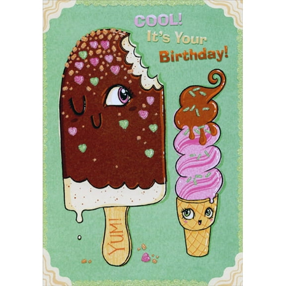 Designer Greetings Ice Cream Bar and Cone Juvenile : Kids Birthday Card with Do-It-Yourself Maze for Young Girl