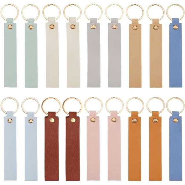 27 llaveros de cuero en blanco de 13,7 cm, 9 colores, ligeros y coloridos, de PU, rectangulares, con grabado en blanco, con anilla de hierro dorada.
