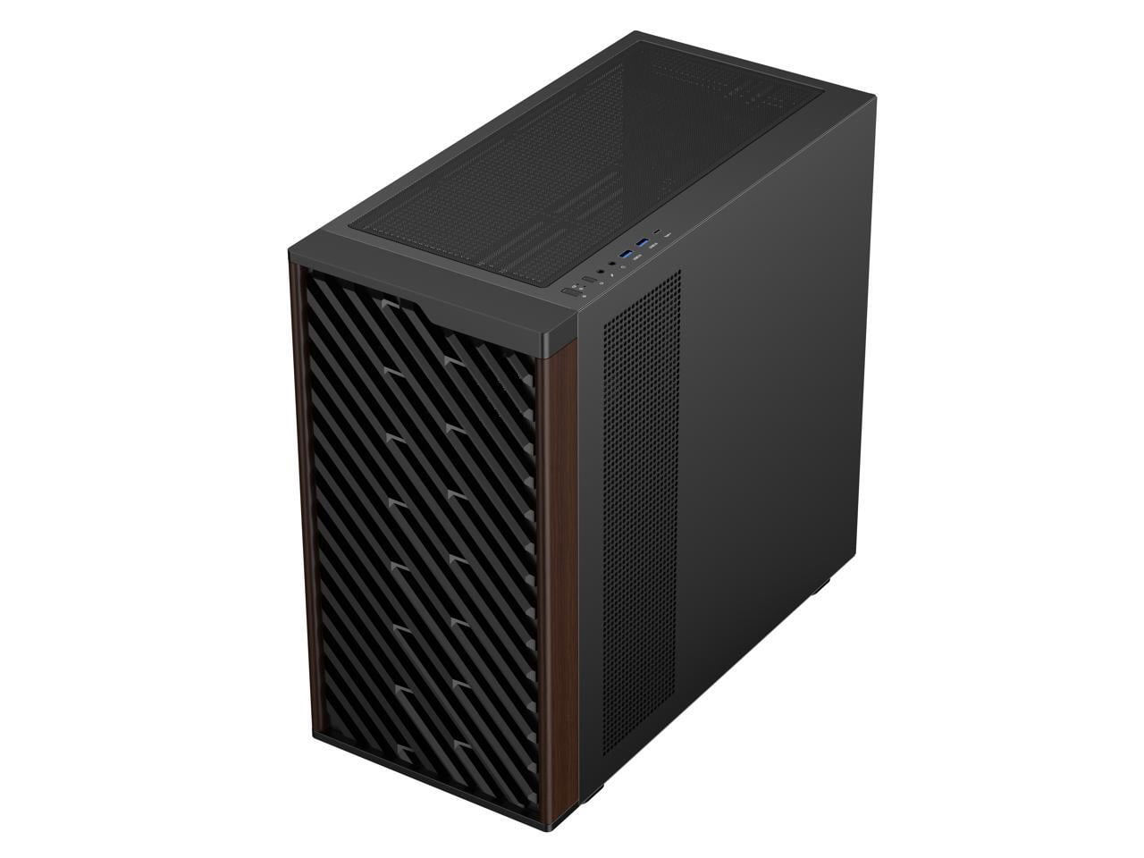 DIYPC DIY-ATX28-Wood Black USB3.0 /Type C ATX Mid Tower Gaming Computer Case w/ Tempered Glass Side Panel and Walnut Wood Front Panel, 4 x 120mm PWM Fans Pre-Installed