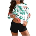 thumbnail image 2 of Mifsaly Tankinis Swimwear for Women Long Sleeve 2 Piece Bathing Suits Patchwork Tropical Print Tankinis Set Sun Protection Athletic Surfing Beachwear S, 2 of 7
