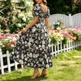 thumbnail image 4 of GUACER Dark Floral Smocked Maxi Dress for Women Square Neck Puff Sleeve Tiered Boho Dress, Elegant Evening Party Outfit, 4 of 8