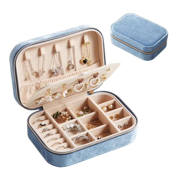 Casegrace Vintage Style Velvet Jewelry Box With Zipper Lock Elegant Double Layer Storage for Earrings Rings Necklaces Travel Jewellery Gift Case for Women Girls