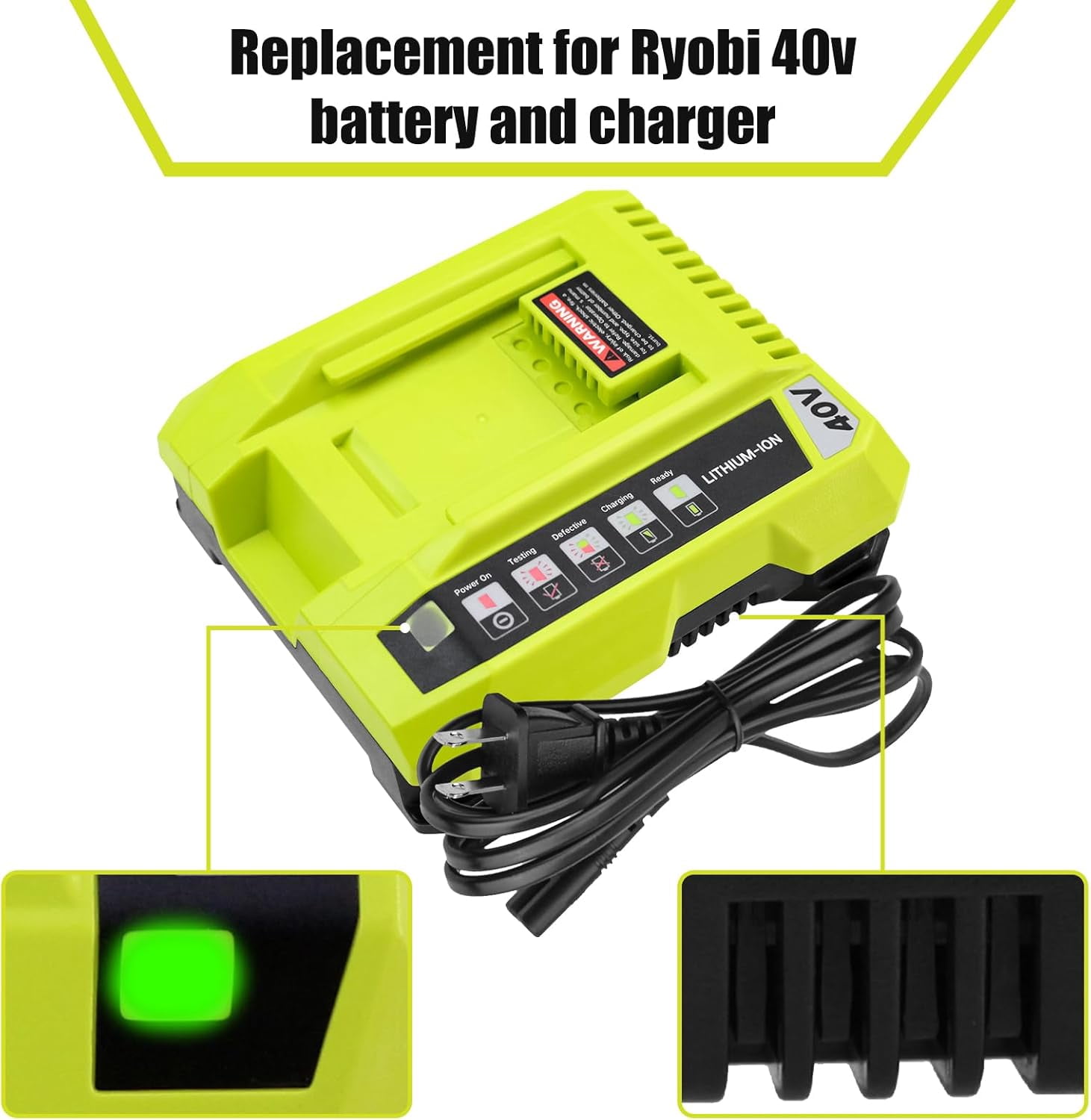 2Pack Upgrade 6.0Ah Replacement Battery for Ryobi and OP401 Charger Combo Compatible with 40v Ryobi Battery and 40 Volt Cordless Power Tools(Green)