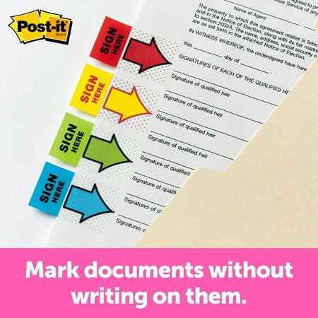 Post-it 1" Wide "Sign and Date" Flags, Bright Green, 2 Dispensers