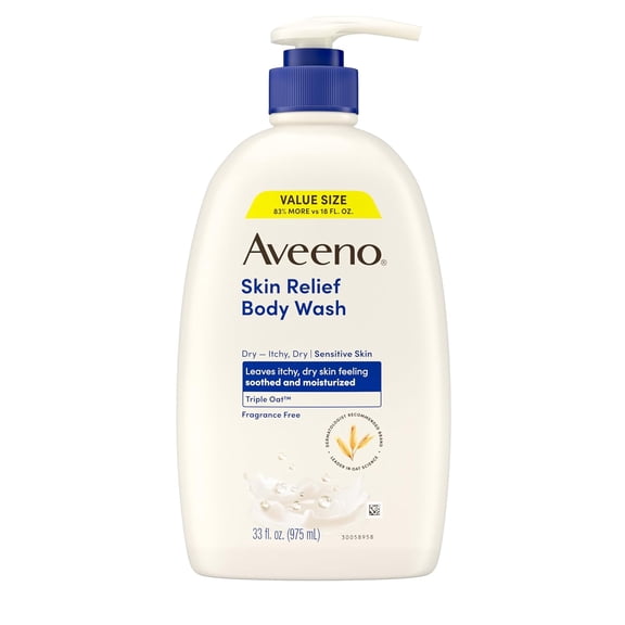 Aveeno Skin Relief Moisturizing Body Wash, Fragrance Free Shower Gel, 33 oz