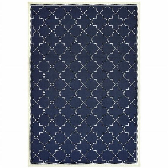 4 x 6 ft. Navy Geometric Stain Resistant Indoor & Outdoor Rectangle Area Rug - Blue and Ivory - 0.11in. H x 43.31in. W x 66.93in. D
