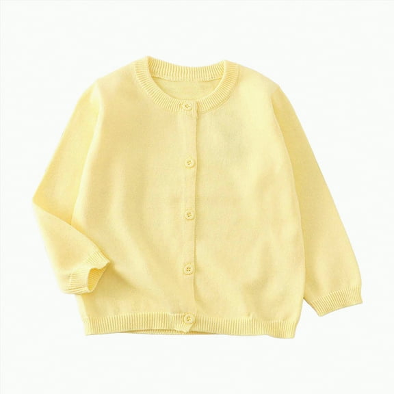 Dagaeig Girls Sweaters Size 6 Toddler Boys Girls Crewneck Cardigan Sweaters Long Sleeve Kids School Uniform Knit Tops Outwear Uniform Sweater for Girls(Light Yellow,18-24 Months)