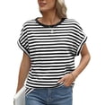 thumbnail image 6 of VDJ Women Tops Casual Loose Striped Print T Shirts Crew Neck Short Sleeve Summer Tunic Tee Fashion Holiday Blouses Size XXL, 6 of 9