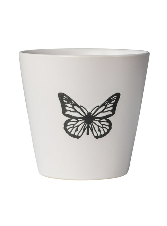 Mainstays 5.9D x 5.51H Round Ceramic Butterfly Ceramic Planter, White