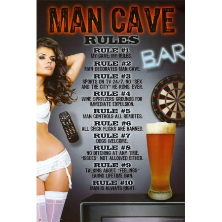Man Cave Rules Poster - 24x36 (Best Man Cave Posters)