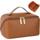 thumbnail image 1 of Grande Bolsa de viaje para cosméticos, bolsa de maquillaje portátil de piel sintética, bolsa de almacenamiento de cosméticos, bolsa de maquillaje impermeable con doble cremallera, divisores, 1 of 5