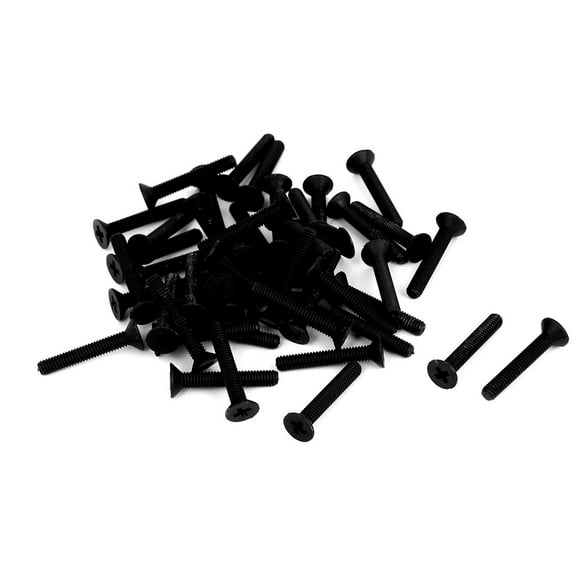Tornillos de cabeza avellanada de nylon Phillips M4x25mm con paso de 0.7mm, color negro, 50 piezas