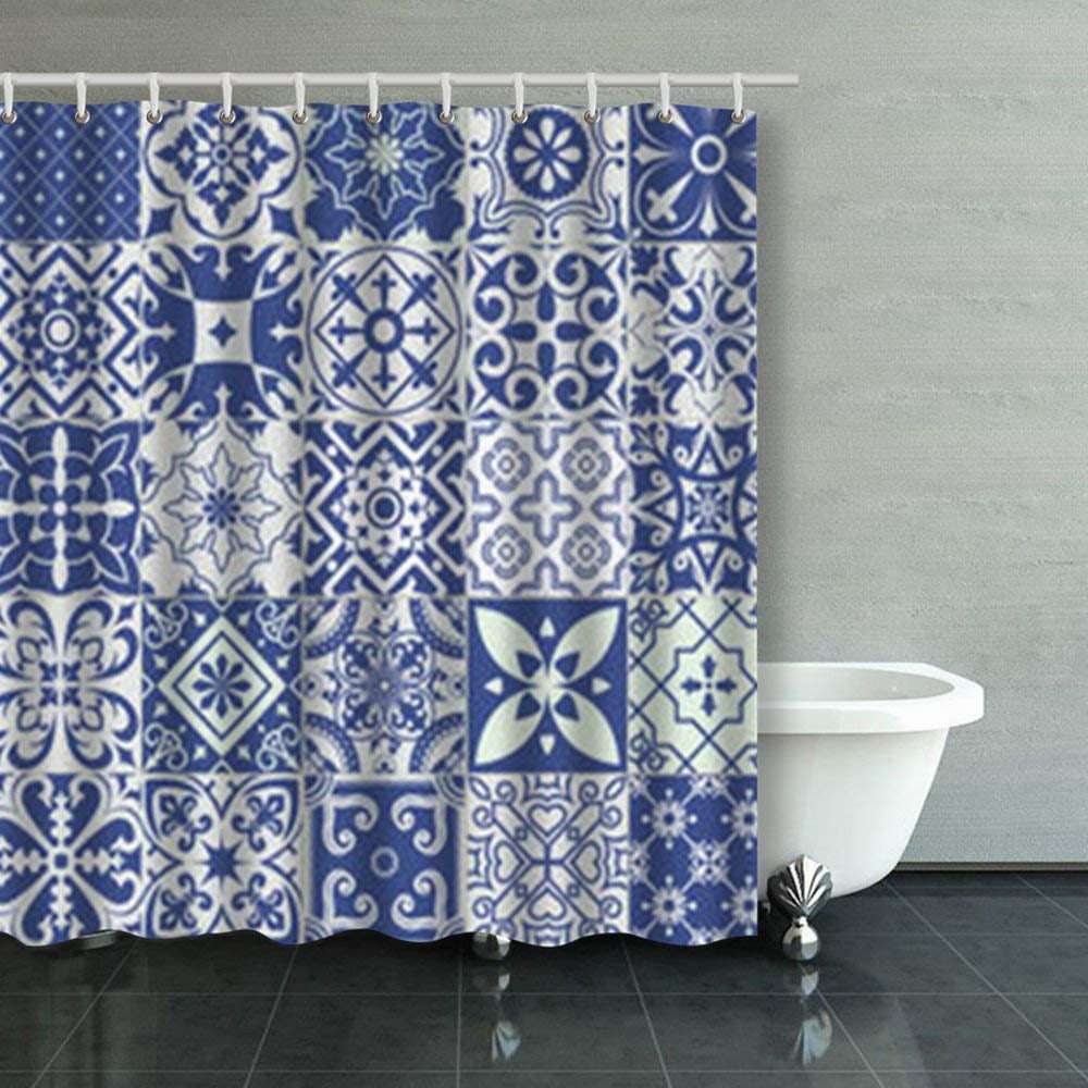 BSDHOME Big Set Tiles Colorful Moroccan Shower Curtains Bathroom
