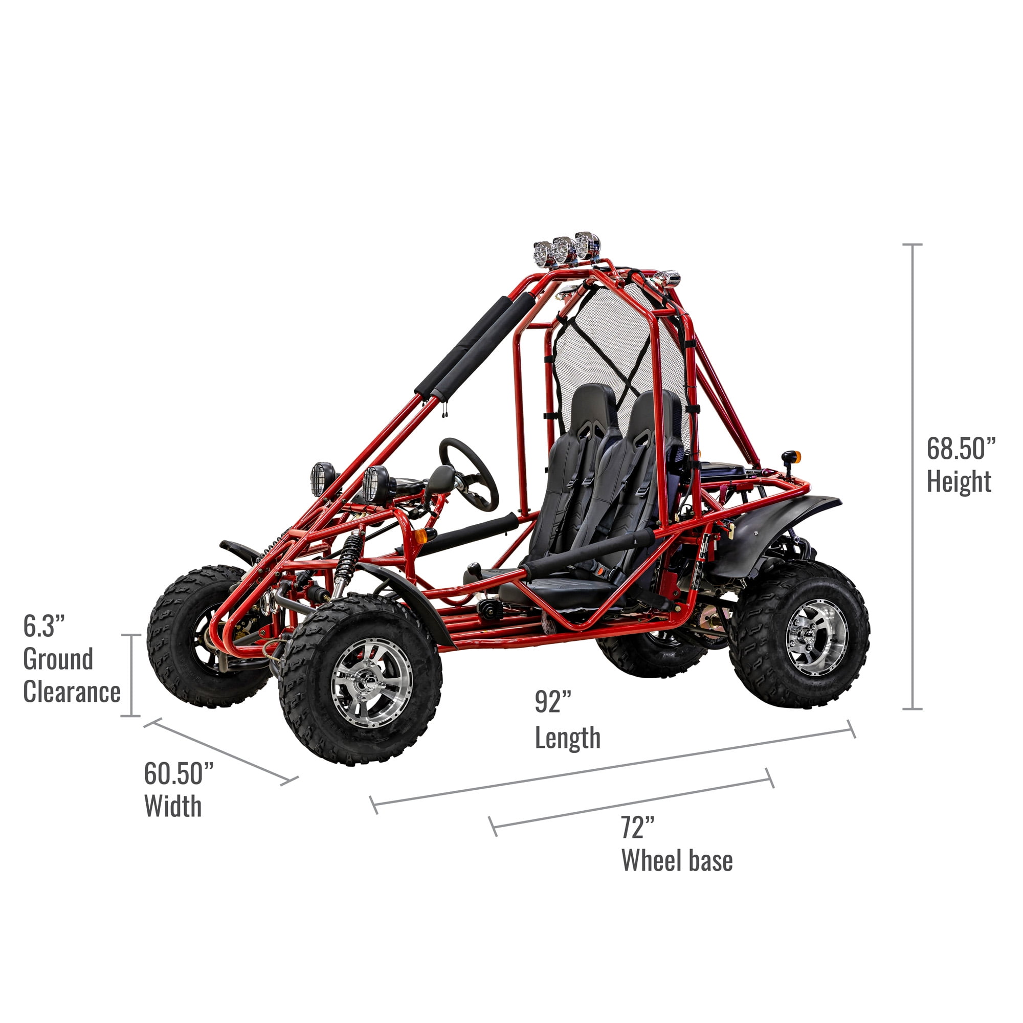Massimo GKA 200 169cc EFI Adult Go Kart with 10HP Engine, 2WD Off-Road Go Cart, Dual Seats, Red