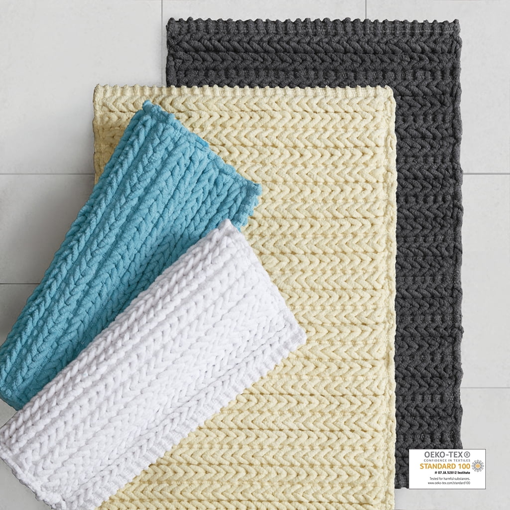 MAYEERTY 100% Cotton Chenille Chain Stitch Rug, 17"W x 24"L, White