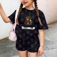 thumbnail image 4 of Halloween Costumes for Girls Cute Pumpkin Print 2 Piece Outfits Short Sleeve Tops and Shorts Set Kids Coordinated Clothes, 4 of 5
