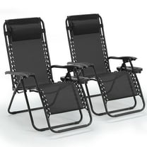 PXZEE Foldable Zero Gravity Chairs 2 Pack with Adjustable Pillow and Cup Holder Trays, Folding Lounge Chairs for Backyard or Beach, Black
