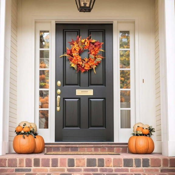 Halloween Decoration, Seasonal Door Wreath,Pumpkin Maple Decor,Pumpkin Wreath Maple Leaves And Sunflowers Wreath Wreath Holiday Party Front Door Decoration Outdoor Wreaths