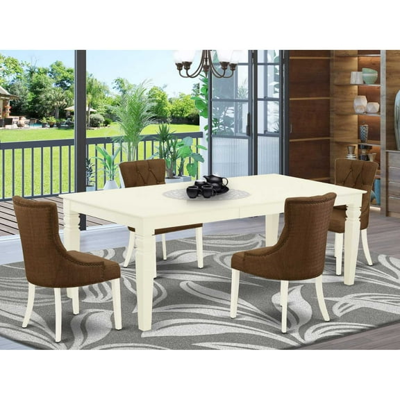LGFR5-LWH-18 5Pc Dining Set Includes a Rectangle Dining Table with Butterfly Leaf and Four Parson Chairs with Dark Coffee Fabric, Linen White Finish