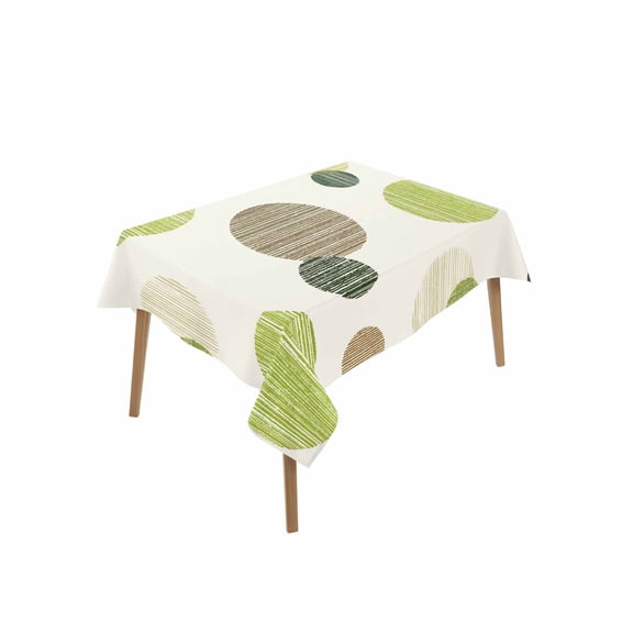 Abstract Geometric Rectangle Tablecloth, Farmhouse Vintage Polka Dot Green Waterproof & StainResistant Tablecloth, Washable Oil-proof Table Cover for Dining/Party/Wedding/Camping/Buffet 60x84 In