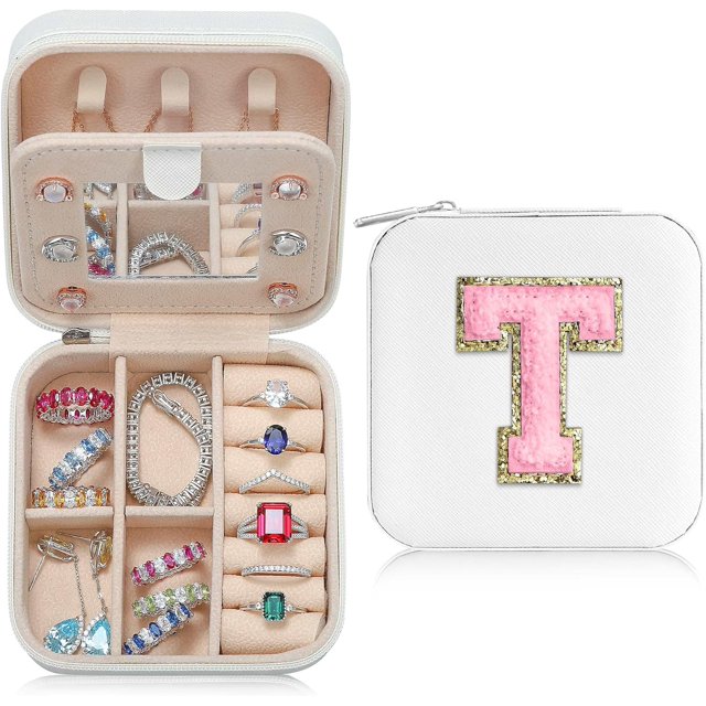 LAICAIW Travel Jewelry Case, Jewelry Organizer Box Small Jewelry Travel Case Jewelry Boxes for Women Travel Mini Jewelry Case Travel Jewelry Case Small Jewelry Case Initial T