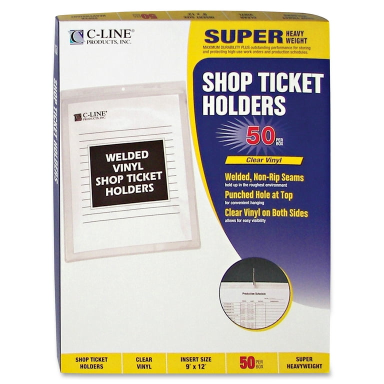 C-Line Vinyl Shop Ticket Holder, Both Sides Clear, 9 x 12, 50/bx