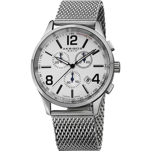 Men's Swiss Quartz Chronograph Stainless Steel Mesh Silver-Tone Bracelet Watch