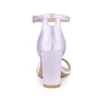 thumbnail image 2 of BLISSFUL STEP Women's Shoes Satin Chunky High Heel Ankle Strap Open Toe Sandals Light Purple 9, 2 of 6