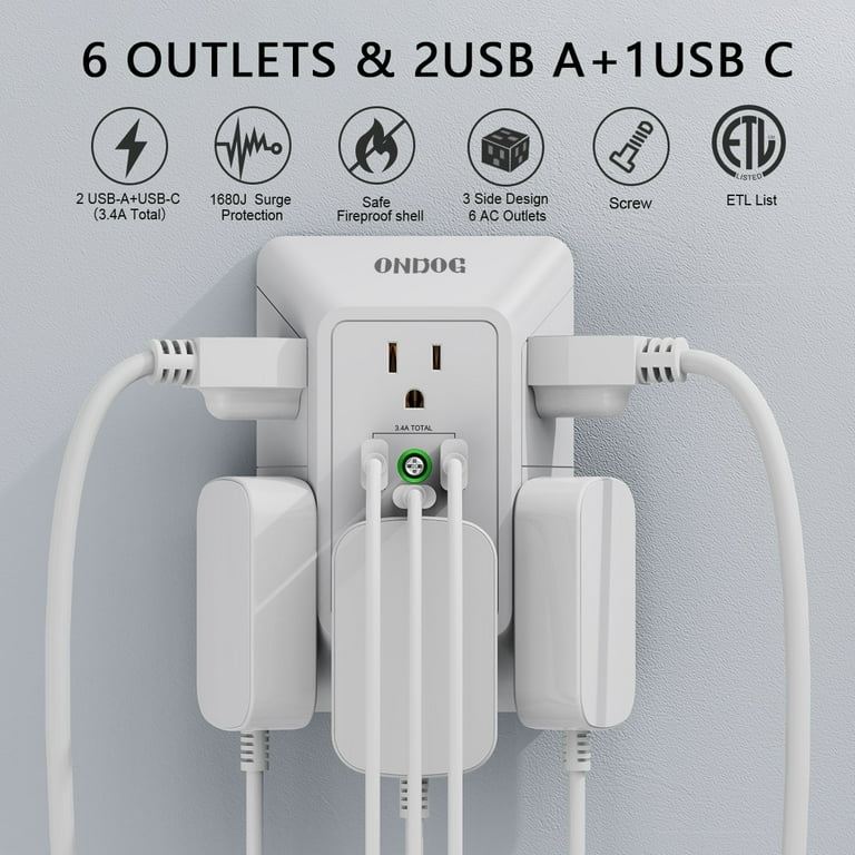 ONDOG Multi Plug Surge Protector with 6 Outlets & 3 USB photo 7