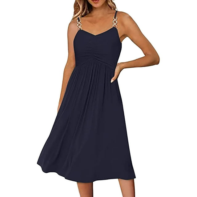 SMihono Robes d'Été Bohémiennes Femmes Grande Taille Mode Femmes Décontracté Col en V Robes Unies Été Sans Manches Robe Pull