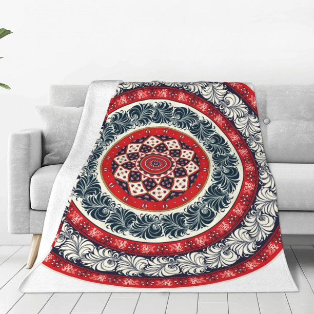 Fotbe Round Design Manta de Franela Acolchonada con Estampado, Súper Suave y Esponjosa, Extra Grande para Sofá, Cama, Uso Todo el Año-60"x50"