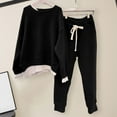 thumbnail image 4 of comerut 2 Pcs/Set Women Sweatshirt Pants Set Fake Two-piece Loose Elastic Waist Crew Neck Solid Color Warm Drawstring Casual Women Autumn Tracksuit for Daily Wear, 4 of 7