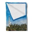 thumbnail image 2 of Lighthouse Soft Flannel Fleece Throw Blanket, Tropical Island Palm Trees Rocks Wavy Seaside Beach Ocean, Cozy Plush for Indoor and Outdoor Use, 50" x 60", Blue White Green, by Ambesonne, 2 of 5