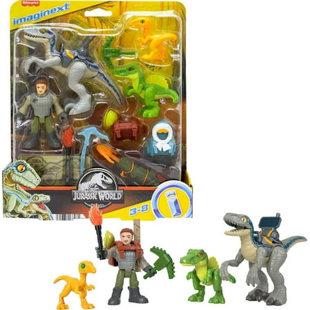 Imaginext Jurassic World Owen Grady & Blue, Track & Trail Dino Pack, 12-Piece Dinosaur Toys