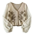 thumbnail image 1 of Women Cropped Cardigan French Style Bubble Long Sleeve Button Cover Up Jacket Summer Crochet Floral Loose Outwear Coat, 1 of 19