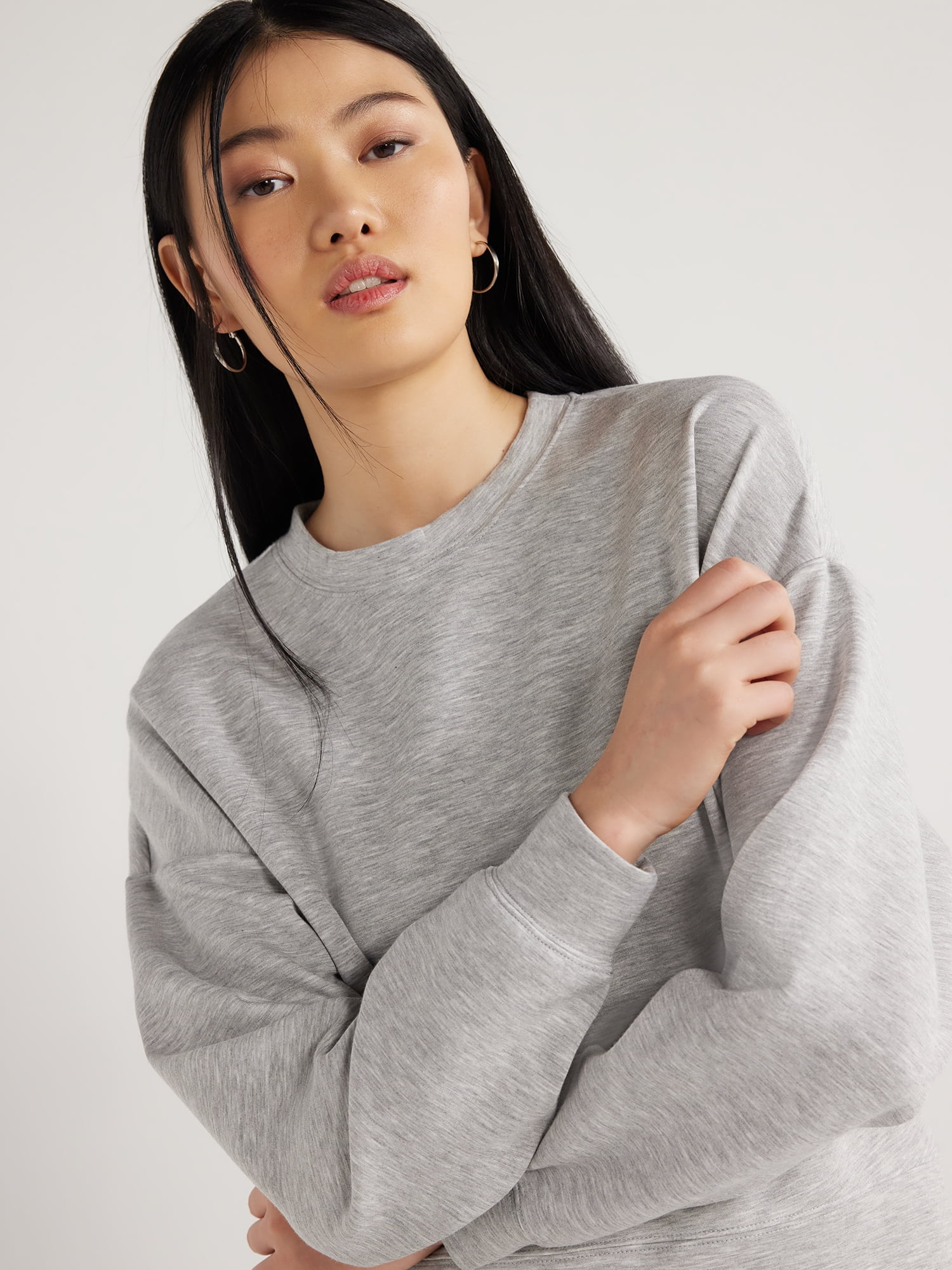 Scoop Women's and Women's Plus Ultimate Scubaknit Cropped Sweatshirt with Drop Sleeves, Size XS-4X