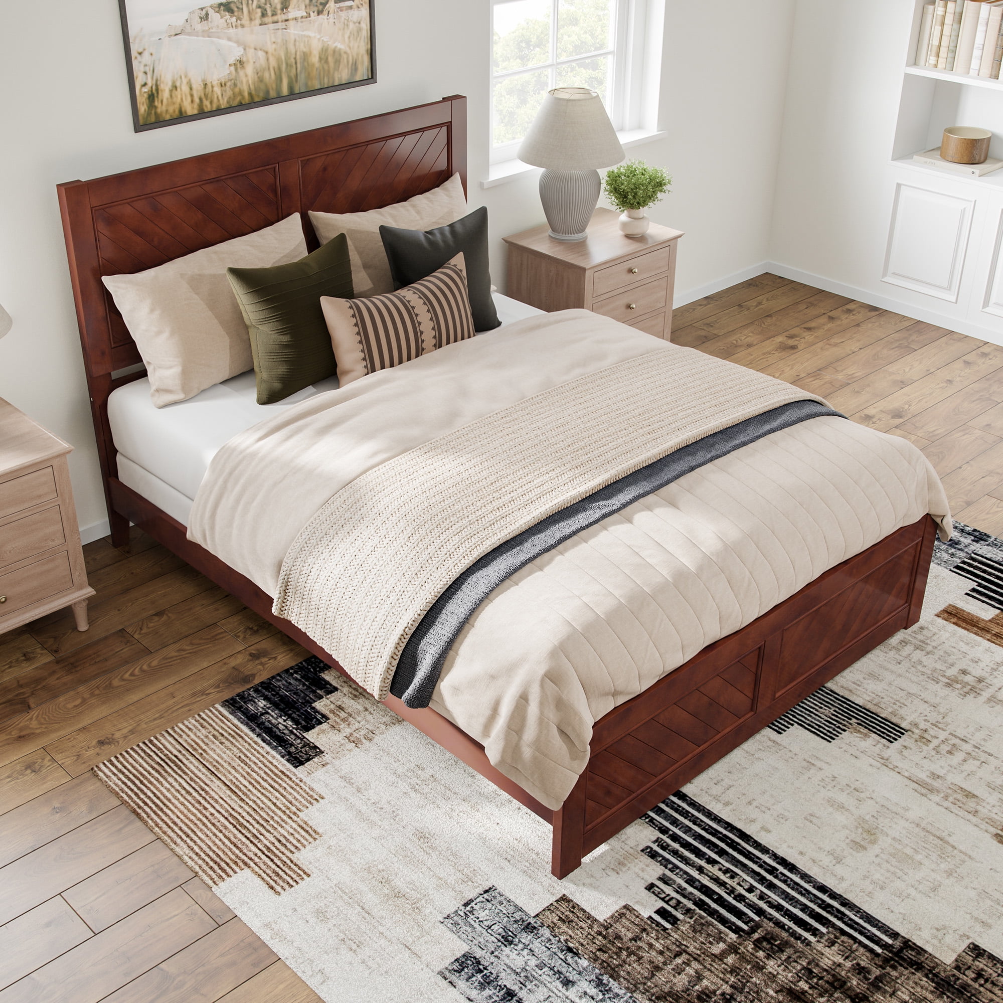 AFI Canyon Walnut Solid Wood Foundation Bed Frame with Matching Footboard, Queen