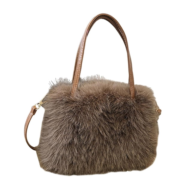Bolso de mano de felpa para mujer, bolso de mano con asa superior suave para viajes, desplazamientos y vacaciones. Caqui