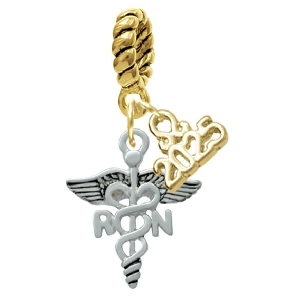 Delight Jewelry Silver-tone Registered Nurse Caduceus - Gold-tone Rope Charm Bead Dangle with Mini 2025